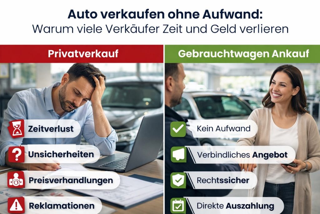 Vergleich zwischen stressigem Privatverkauf und einfachem Gebrauchtwagen Ankauf mit Händler