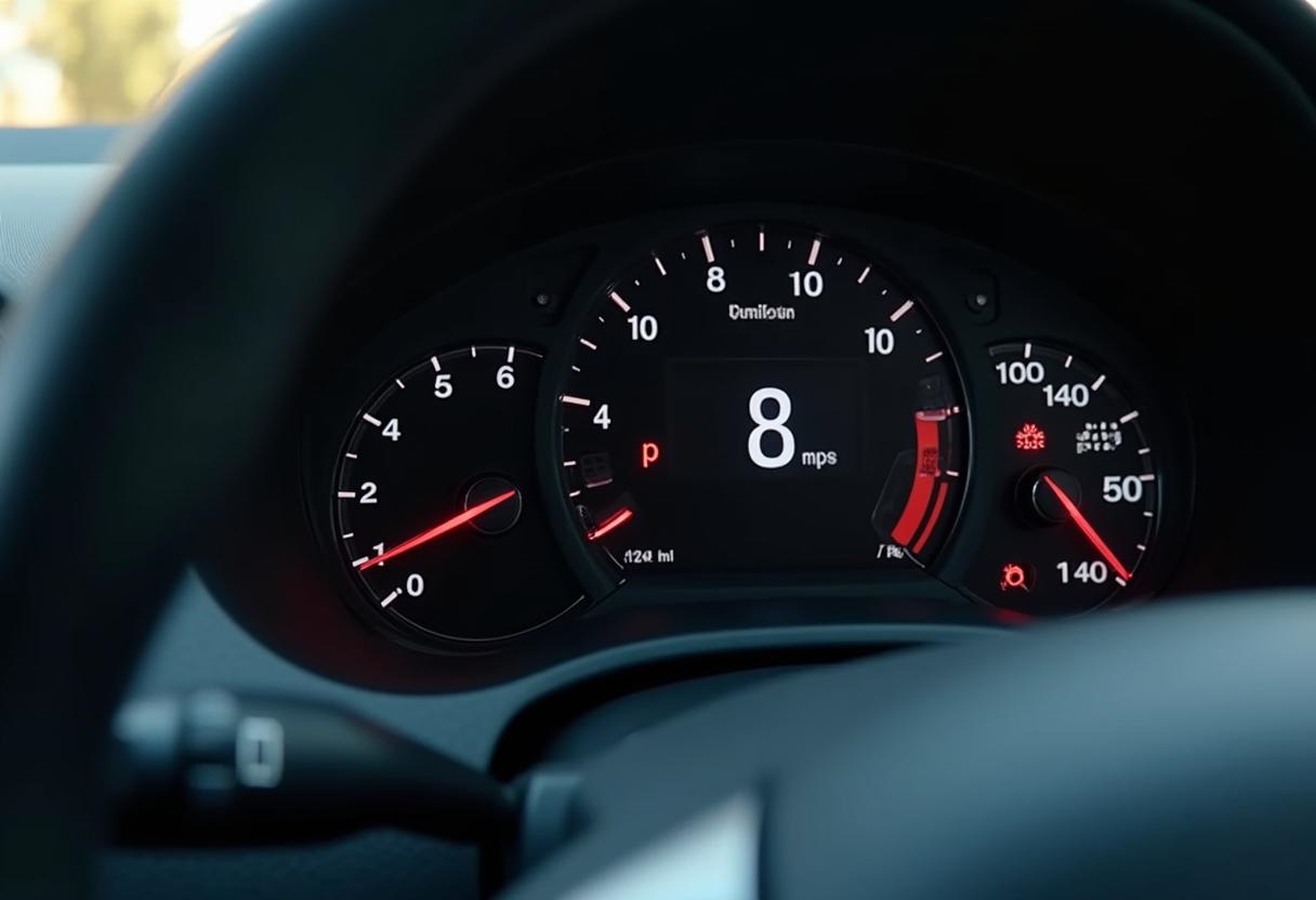 Nahaufnahme eines Tachometers mit Kilometerstand zur Bewertung der Laufleistung eines Gebrauchtwagens