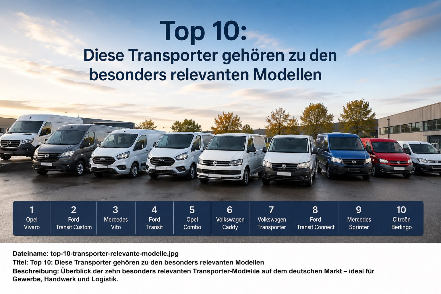 Top 10 gefragte Transporter-Modelle in Deutschland für Gewerbe, Handwerk und Logistik
